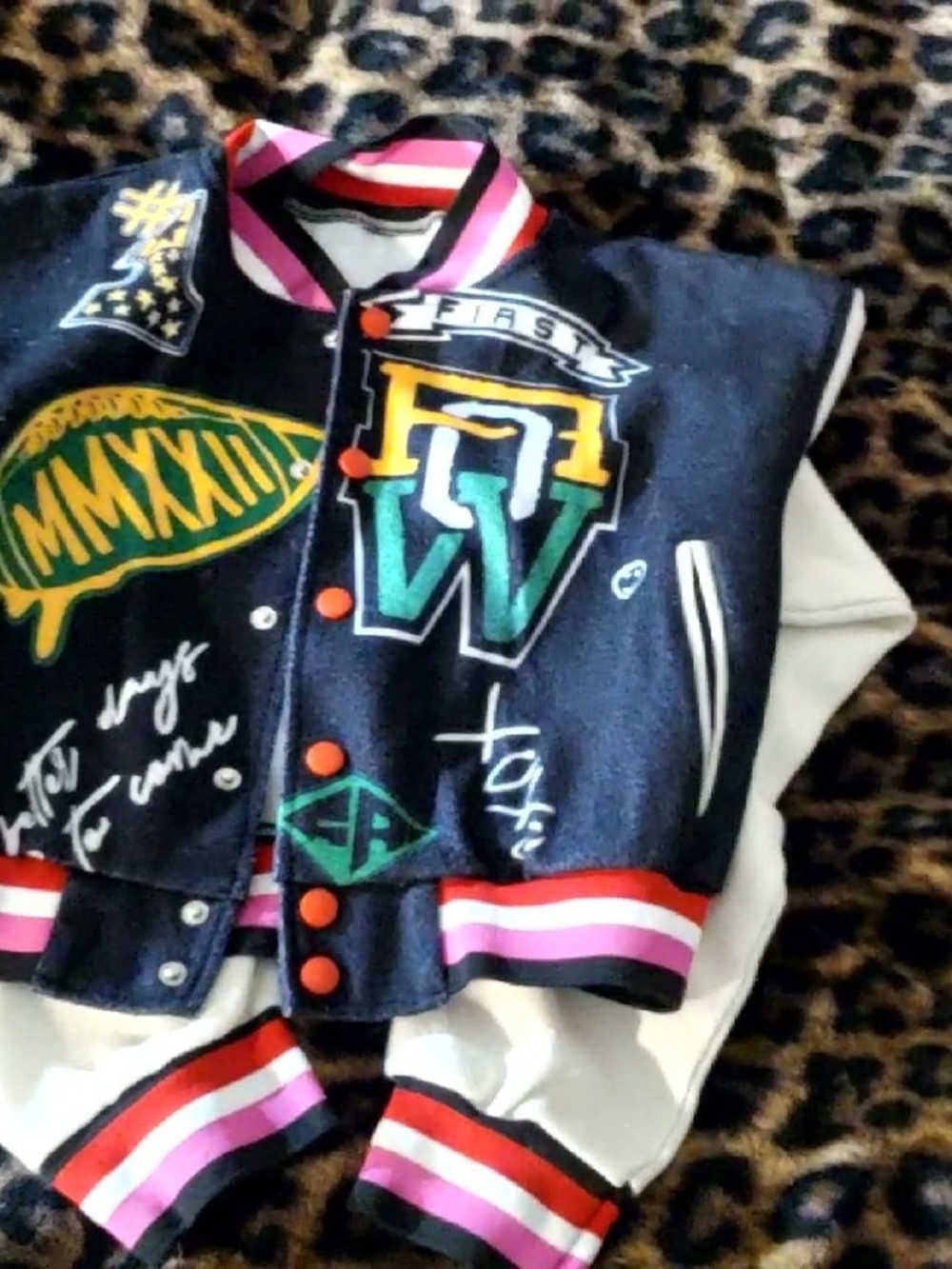 Varsity Patch Bomber Jacket - Black & White - Picture 6 of 7